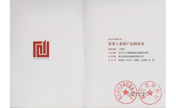 浙江省優(yōu)秀工業(yè)新產(chǎn)品新技術(shù)二等獎(jiǎng)